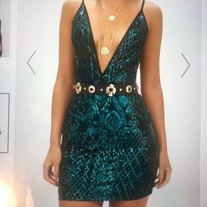 Emerald Green Strappy Sequin Dress